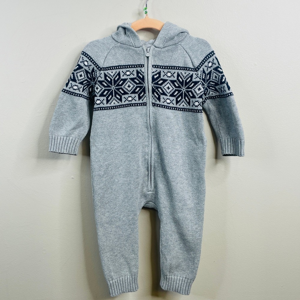 Baby Bgosh Infant Nordic Sweater Jumpsuit Unisex 9 mos Hooded One Piece Full Zip